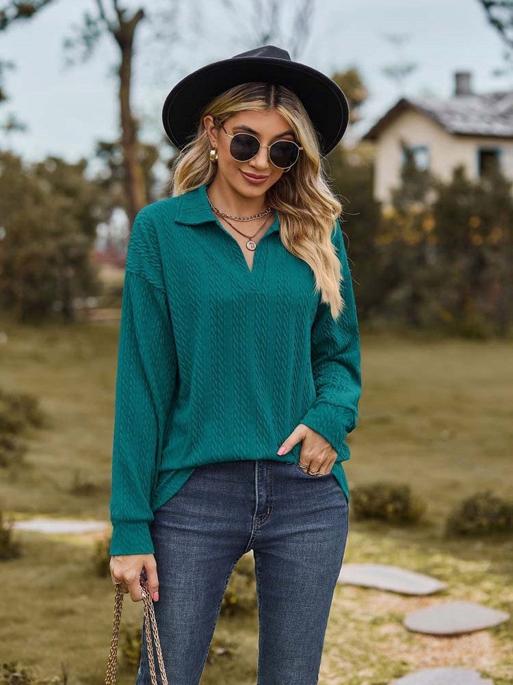 Groenblauw lange mouwen shirt met kraag