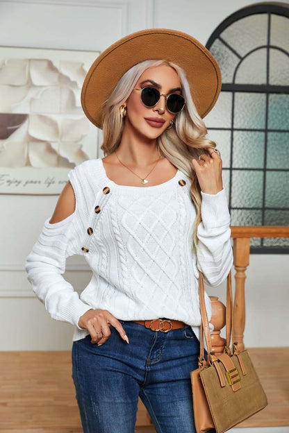 Witte knitted trui met open schouders