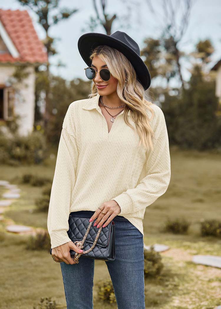 Ecru lange mouwen shirt met kraag