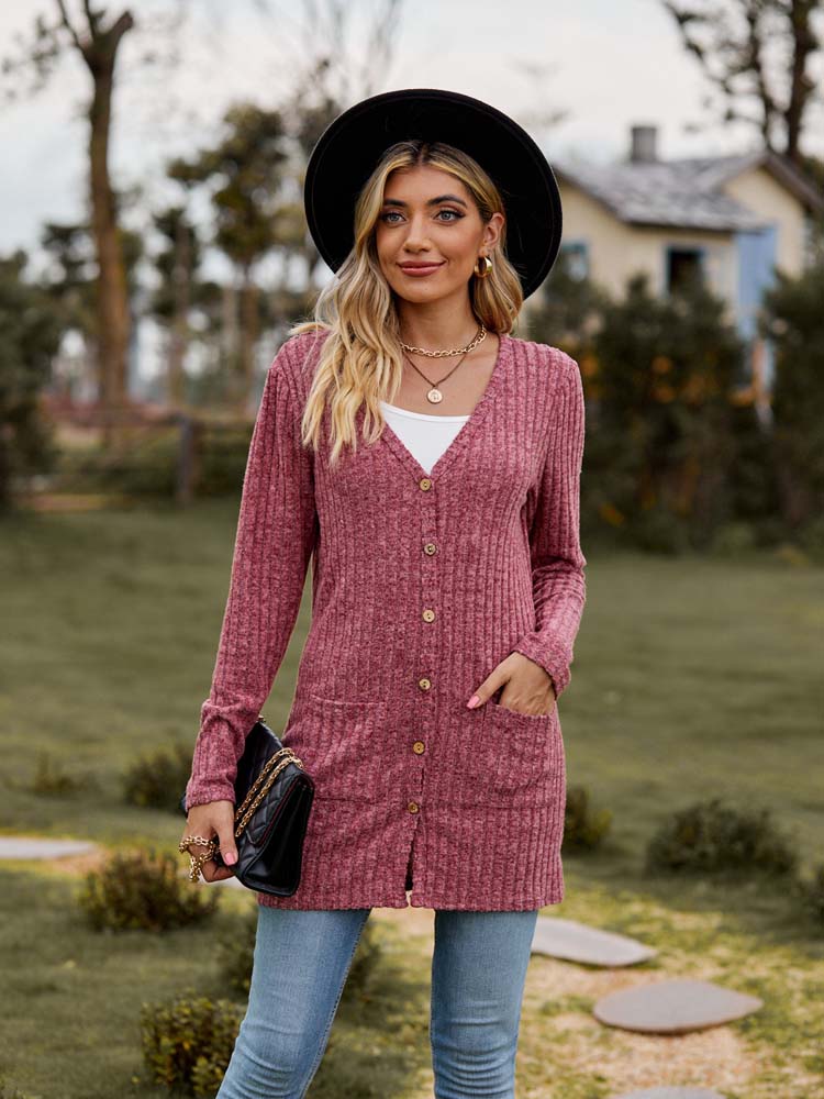 Rood halflang vest met knopen