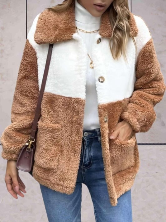 Dorothy - Tweekleurige dikke winterjas met imitatieknopen en zakken