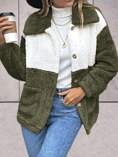 Dorothy - Tweekleurige dikke winterjas met imitatieknopen en zakken