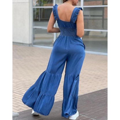 Yanaika | Vrouwen Wijd Been Gelaagd Geplooid Jumpsuit met Ruches