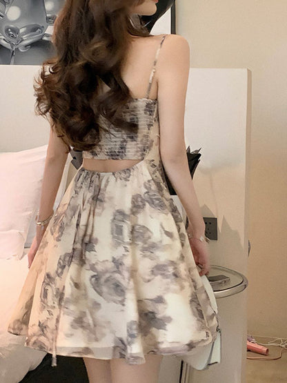 Annelore - Vrouwen Elegant Spaghetti Band Bloemen Mini Jurk