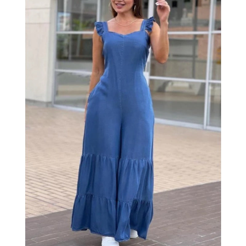 Yanaika | Vrouwen Wijd Been Gelaagd Geplooid Jumpsuit met Ruches