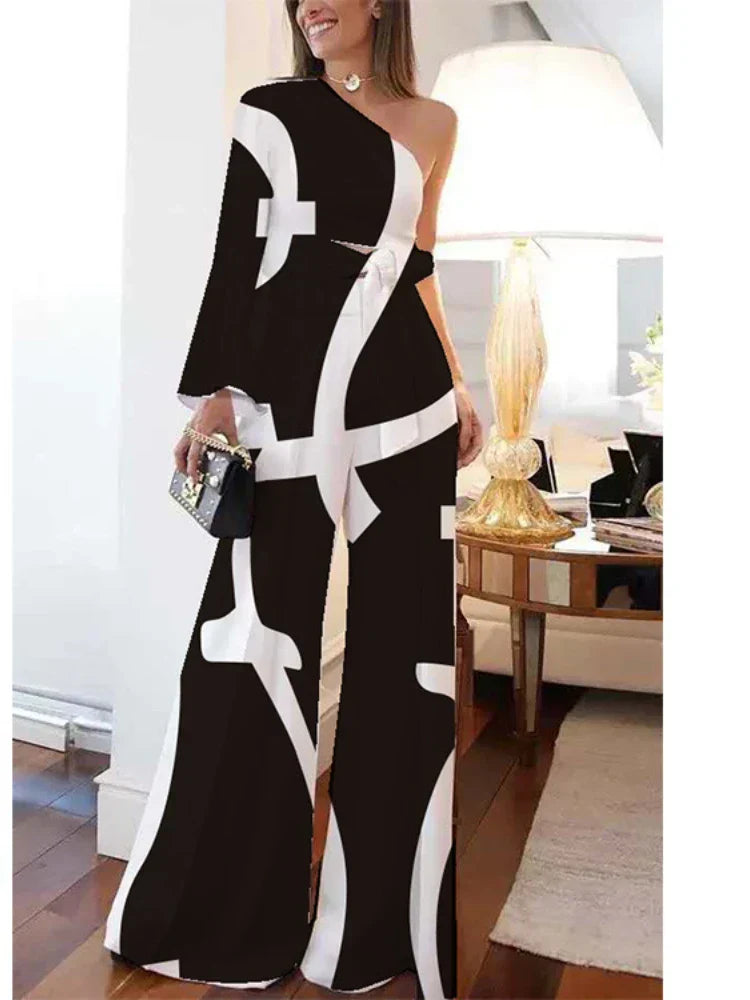 Farris | Vrouwen Diagonaal Schouder Jumpsuit met Taille Stropdas