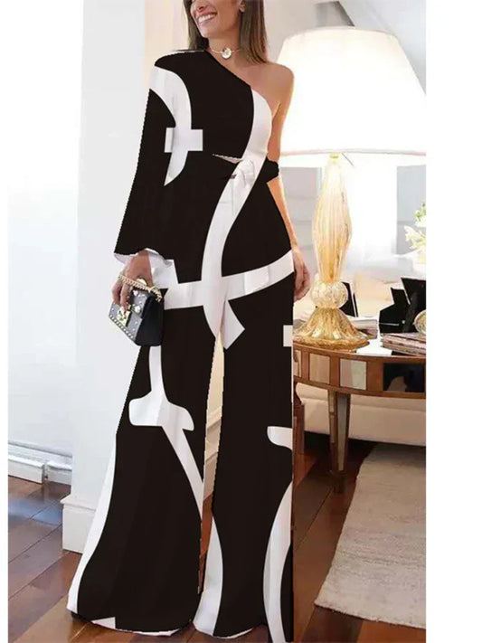 Farris | Vrouwen Diagonaal Schouder Jumpsuit met Taille Stropdas