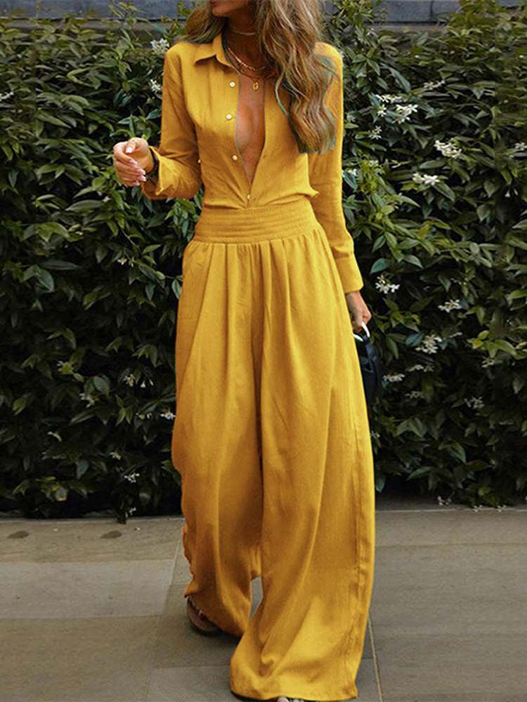 Tayana | Vrouwen Wijd Been Elastisch Taille Knoop Jumpsuit