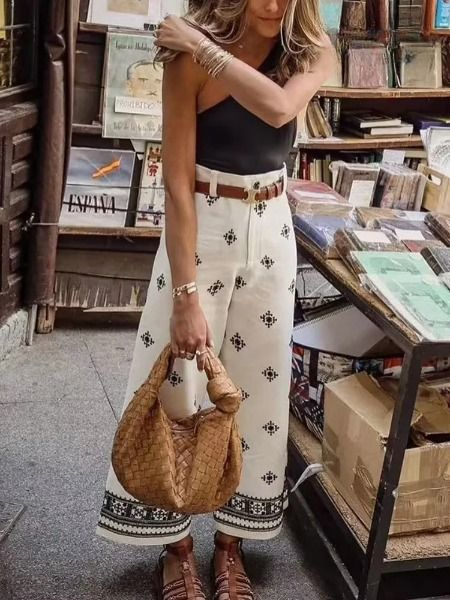 Rechte geborduurde vintage broek - Abeha