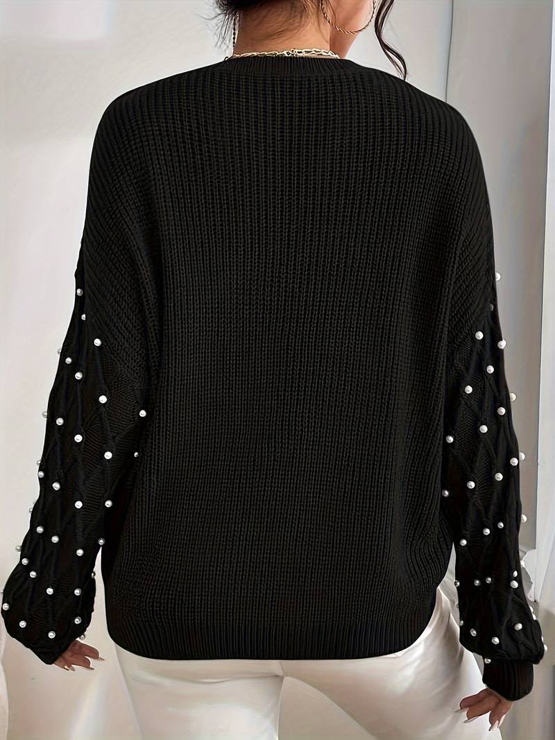 Gebreide Trui Met Parels Op De Mouwen