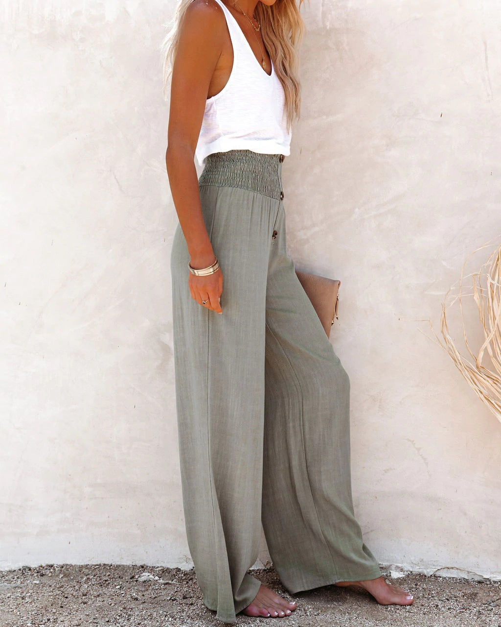 Linnen broek met hoge taille | Niki