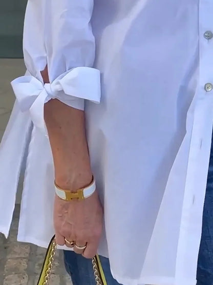 Maud | stijlvolle lange casual blouse met strikmouwen