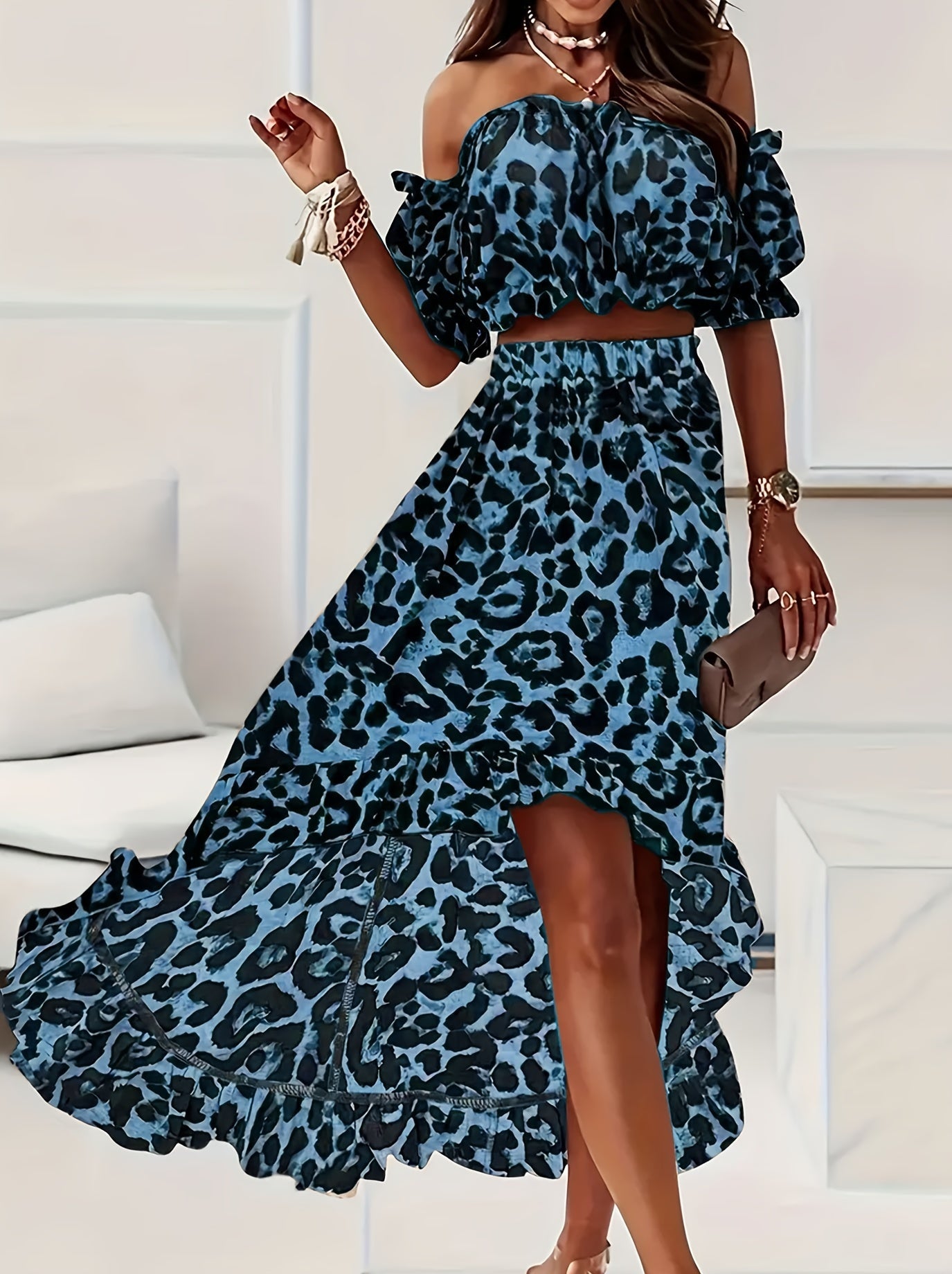 Luipaardprint elegante tweedelige set - Zoey