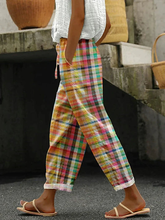 Oralia - Vrijetijdsbroek Met Vintage Ruitpatroon en Veters