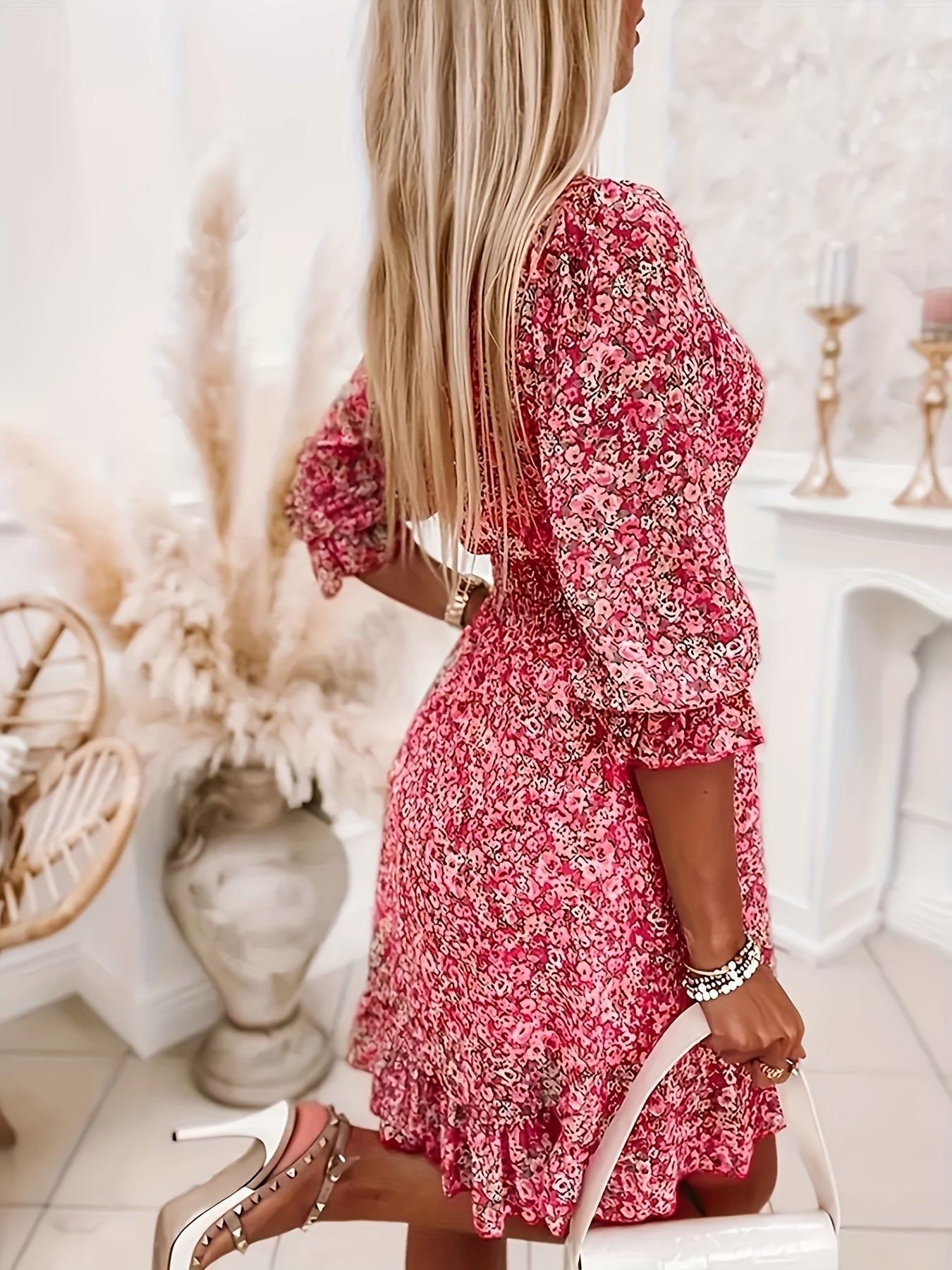 V-hals jurk met gerimpelde taille - Addison