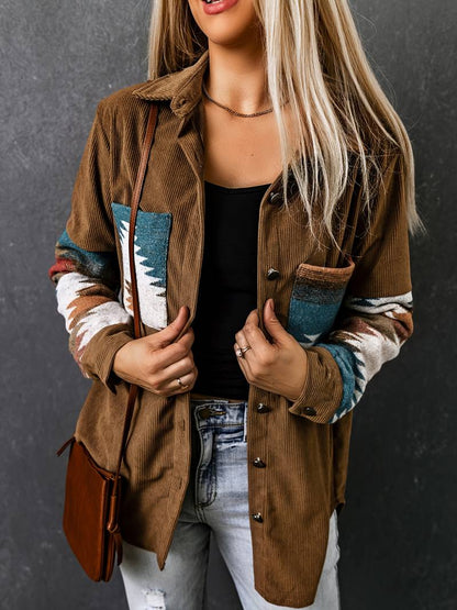 An | Corduroy jas met Aztekenpatroon
