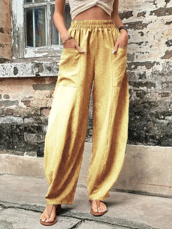 Arla - Damesbroek oversized, elastische zakken, eenkleurig, losse broek