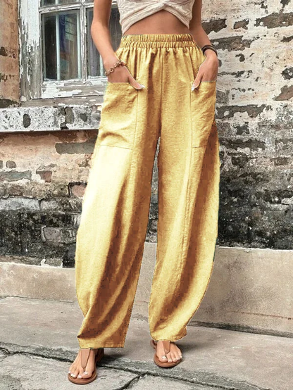 Arla - Damesbroek oversized, elastische zakken, eenkleurig, losse broek
