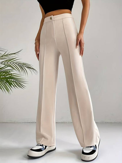 Beige pantalon met hoge taille