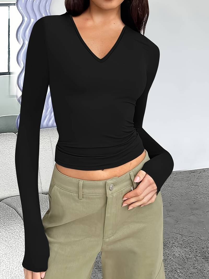 Lange Mouwen Top Met V-hals