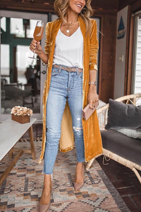 Fluwelen Lange Jas met Elegante Revers