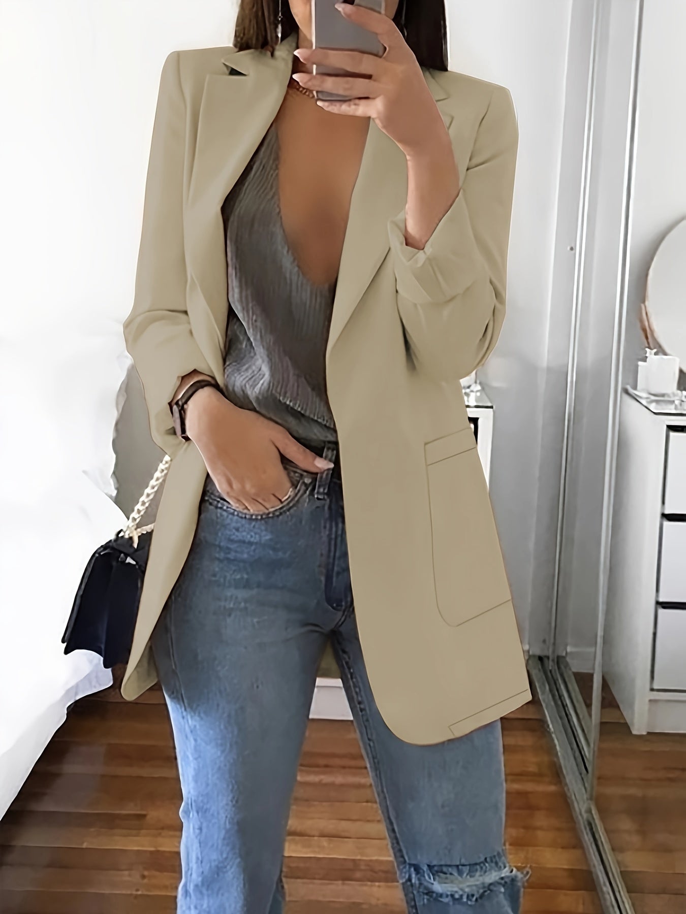 Effen gekleurde blazer met open voorkant - Grace