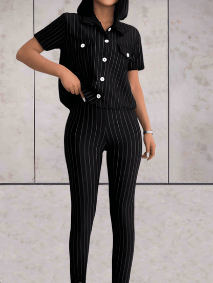 Faith -  2-delige set ribdesign poloblazer met knopen en pantalon