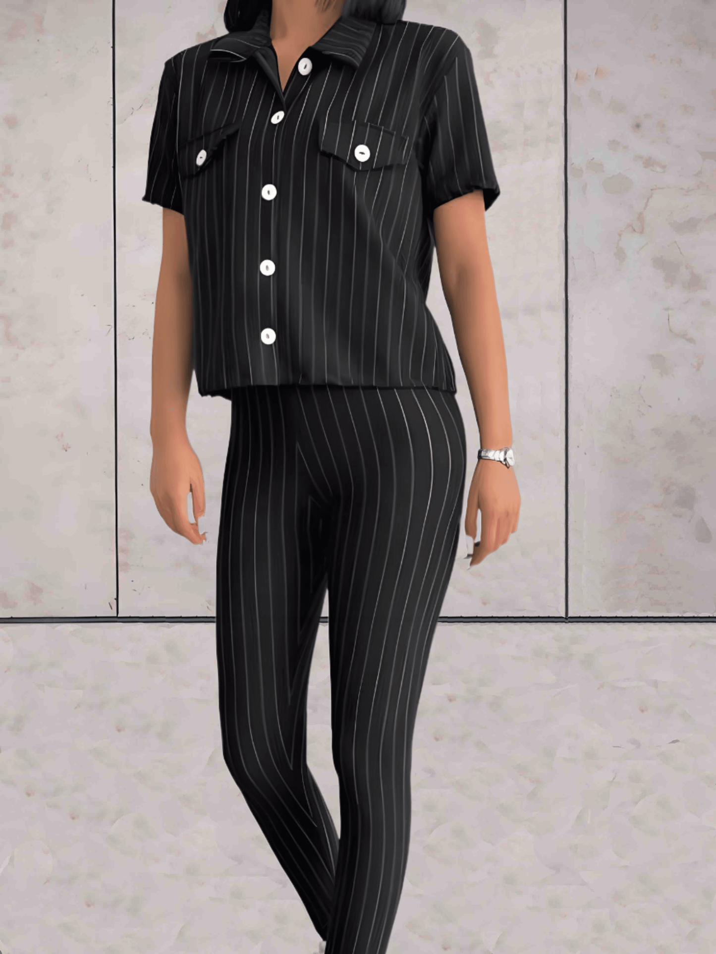 Faith -  2-delige set ribdesign poloblazer met knopen en pantalon