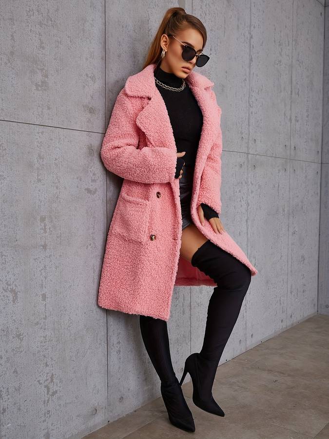 Roze double-breasted jas