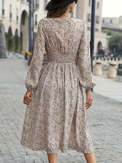 Anabelle - Elegante Midi-jurk met lange mouwen en gerimpelde taille