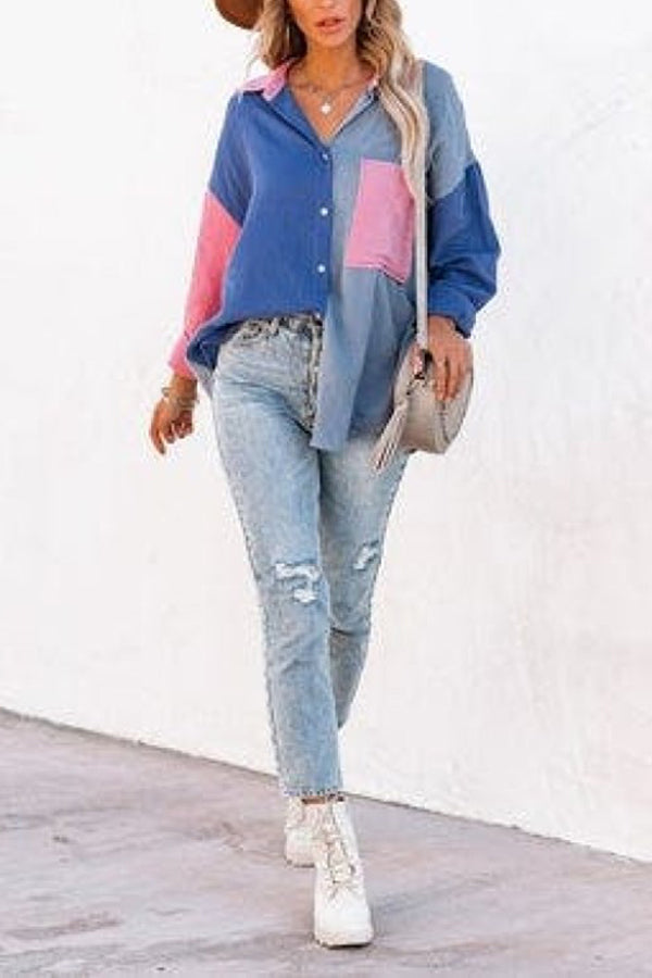 Mara | Casual Overhemd met Kleurcontrast