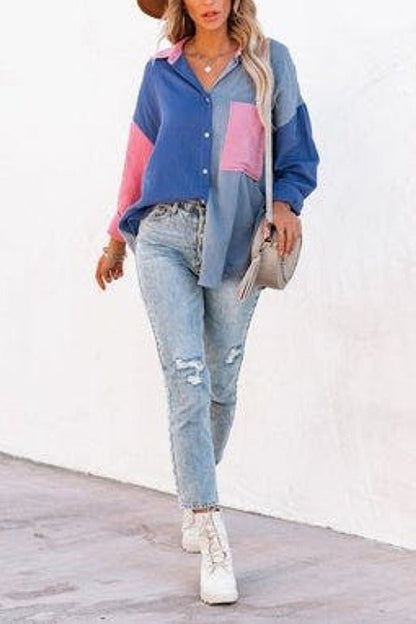 Mara | Casual Overhemd met Kleurcontrast