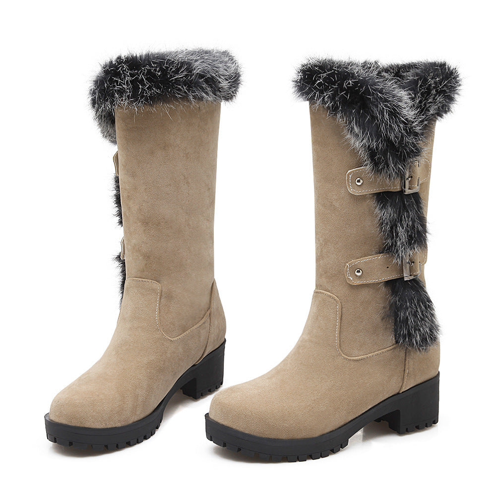 Suède dames snowboots met bont en lage hak