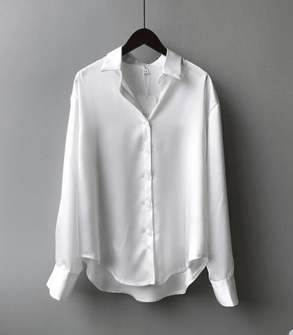 Olivia Blouse | Elegante satijnen blouse met lange mouwen en kraag voor dames