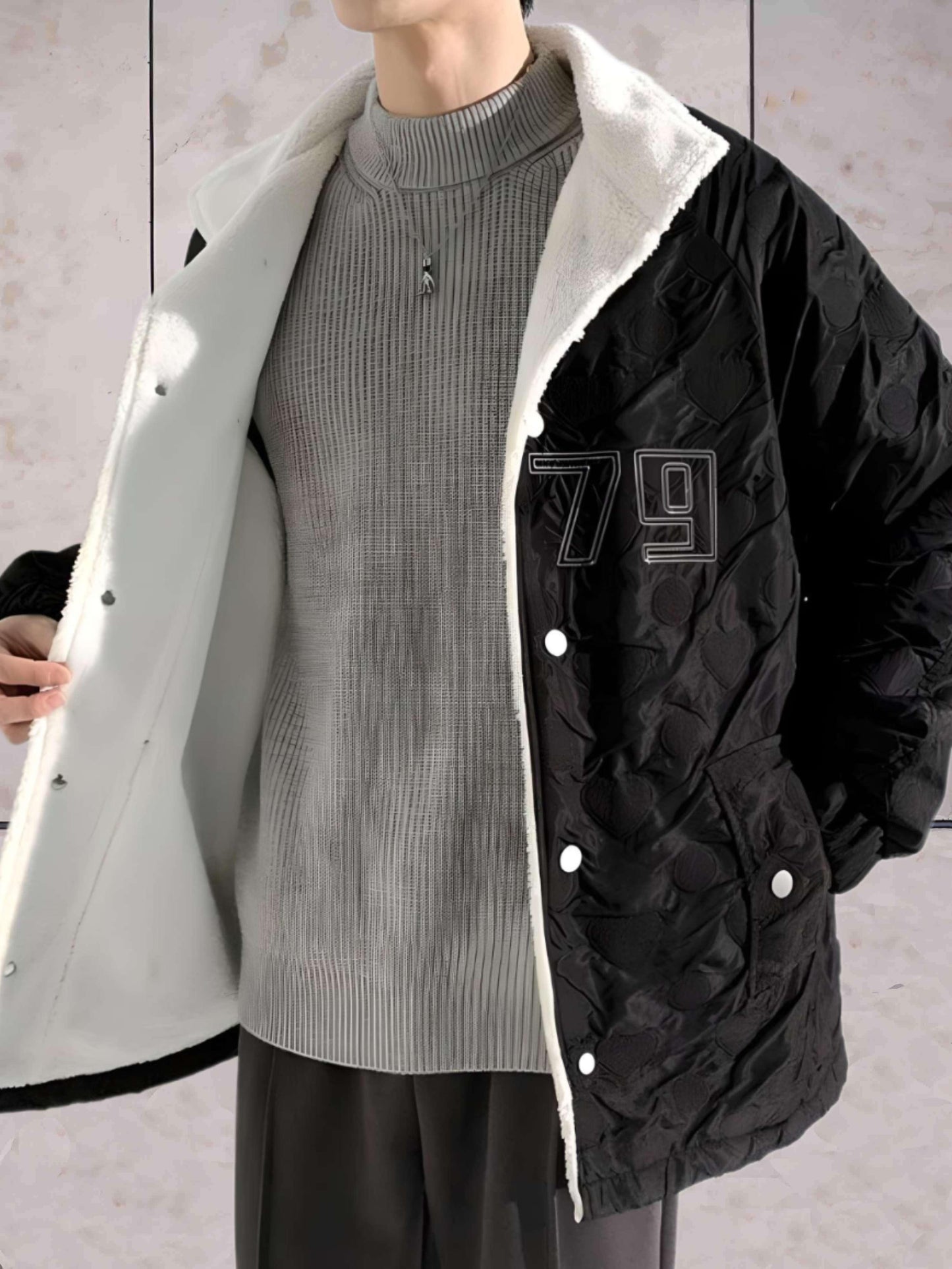 Edwin - warm 2-kleurig fleecejack met zakken en knoopsluiting