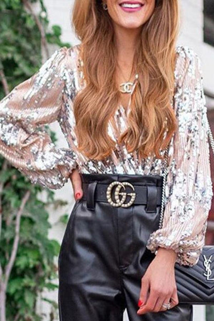 Christiana - Sparkling Glitter V-hals Top