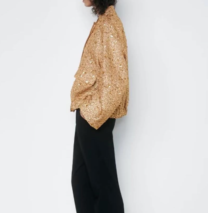 Isabella Jas | Elegante oversized jas met goudkleurige pailletten