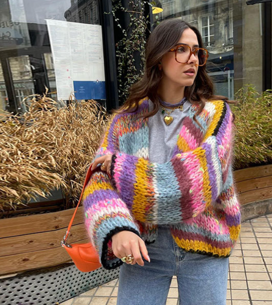 Eva | kleurrijk gebreid vest met wijde mouwen