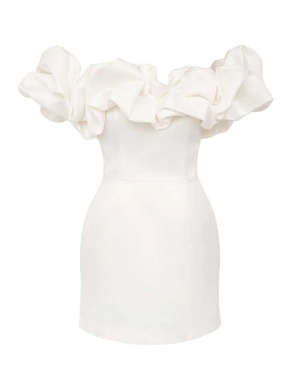 Off-the-shoulder satijnen jurk met ruches - Kennedy
