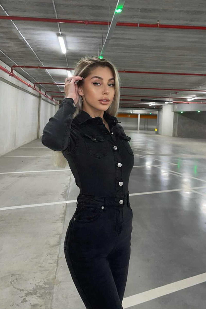 Evelena - Donkergrijze Denim-overall