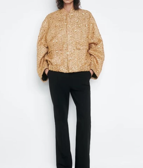 Isabella Jas | Elegante oversized jas met goudkleurige pailletten
