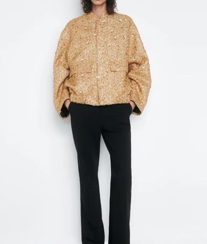 Isabella Jas | Elegante oversized jas met goudkleurige pailletten