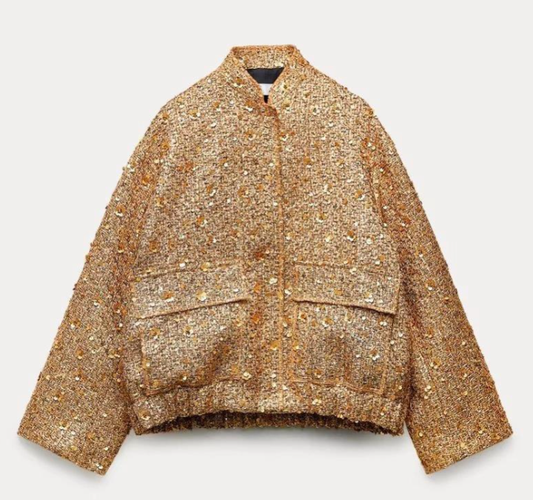 Isabella Jas | Elegante oversized jas met goudkleurige pailletten