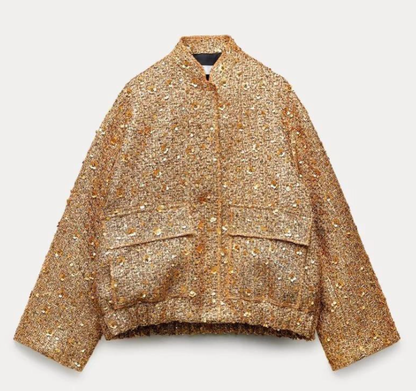 Isabella Jas | Elegante oversized jas met goudkleurige pailletten