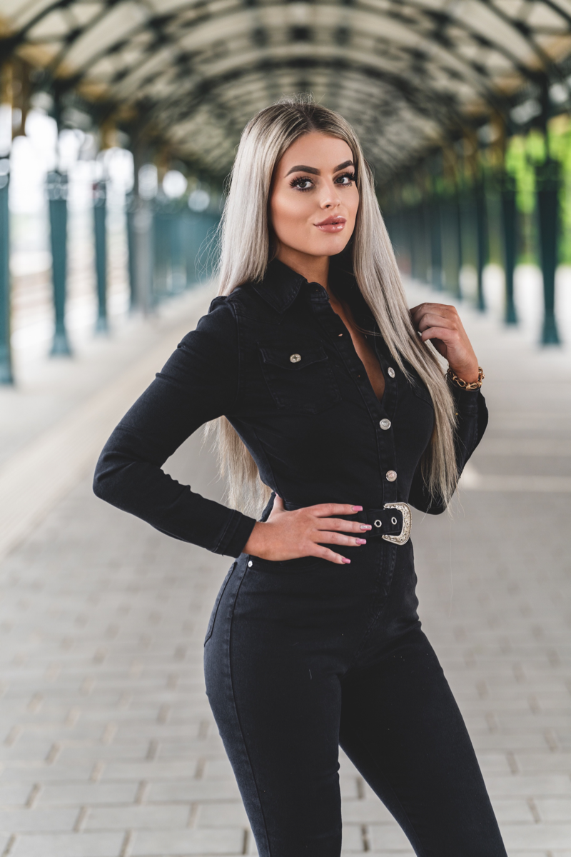 Evelena - Donkergrijze Denim-overall