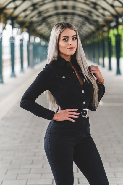 Evelena - Donkergrijze Denim-overall