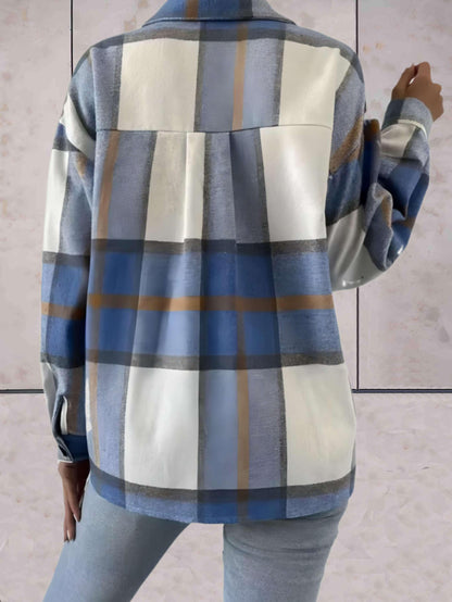 Jazel - Blauw oversized jasje met knoopsluiting en borstzakken