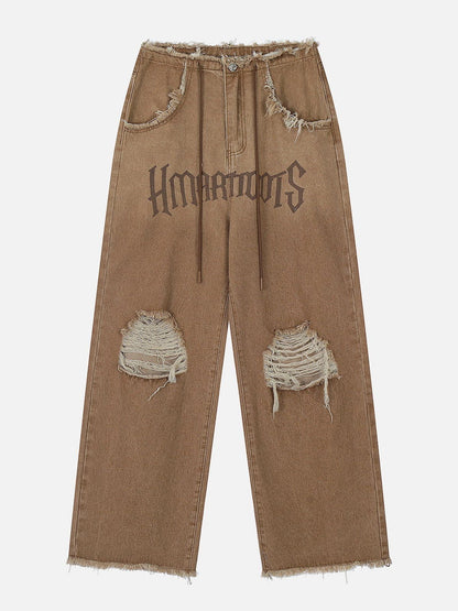 Beatrice - Losvallende Jeans met Franje en Letters