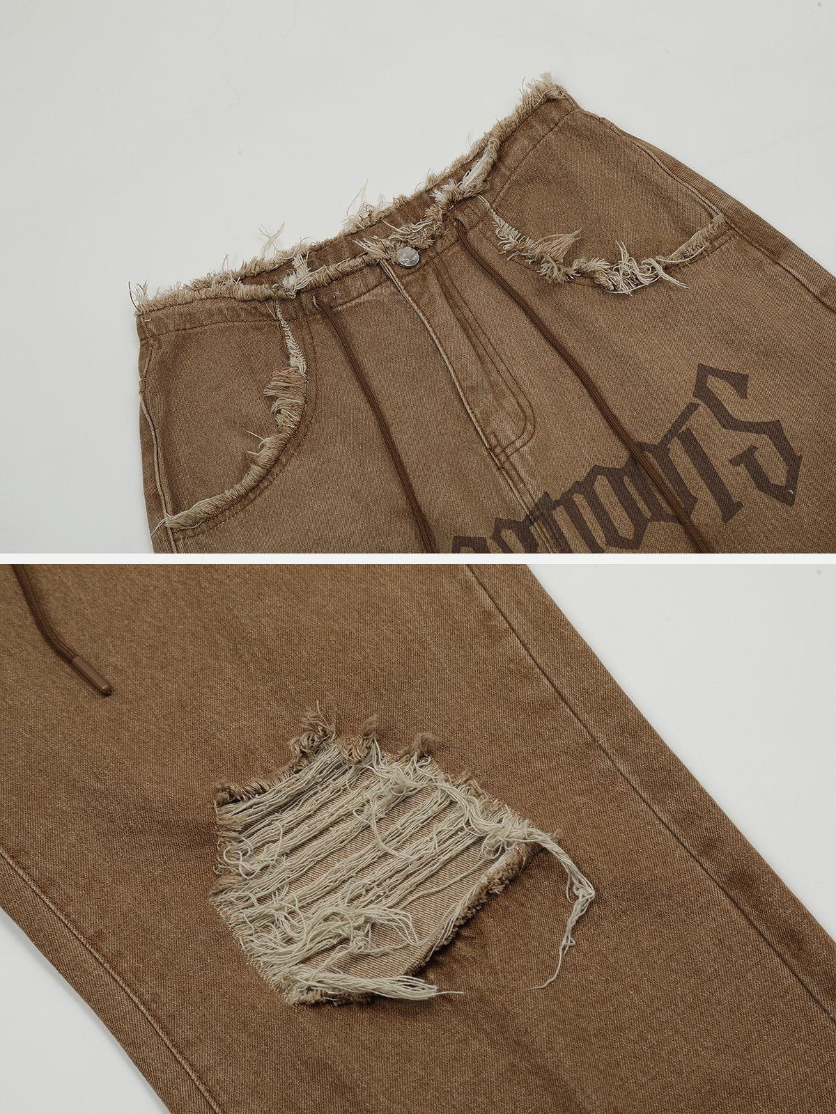 Beatrice - Losvallende Jeans met Franje en Letters