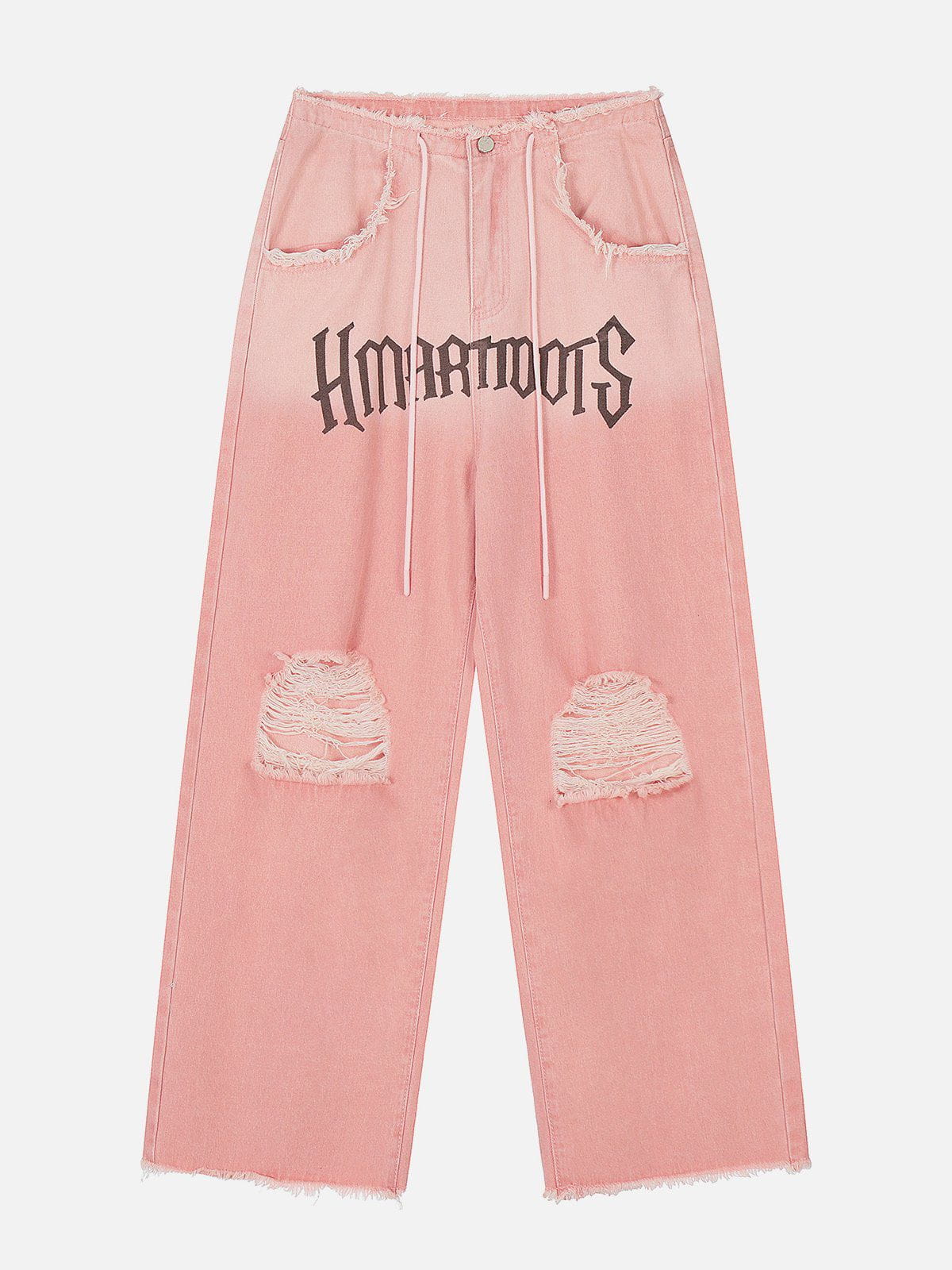 Beatrice - Losvallende Jeans met Franje en Letters